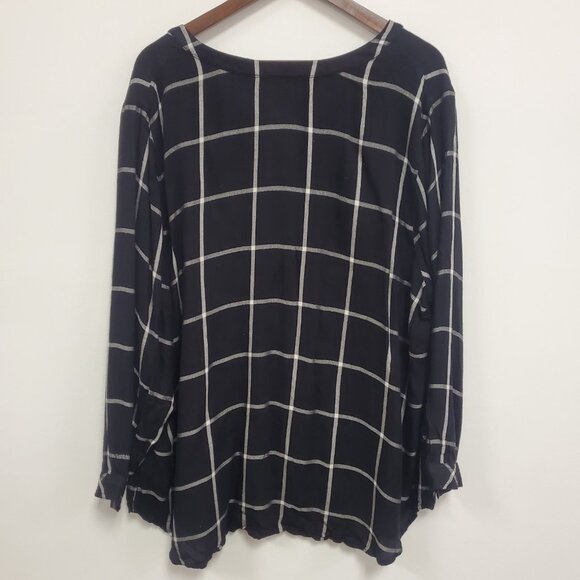 Talbots Womens Windowpane Plaid Popover Career Top Size 3X Black Office Academia - Picture 2 of 9